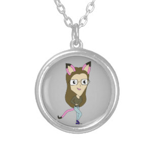 chibi catgirl silver plated necklace
