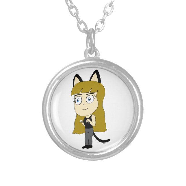 chibi catgirl     silver plated necklace (Front)