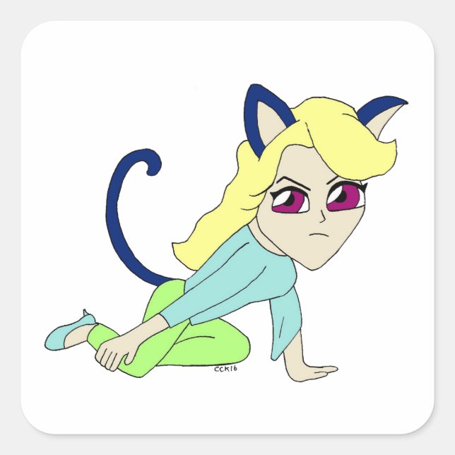 chibi catgirl square sticker (Front)