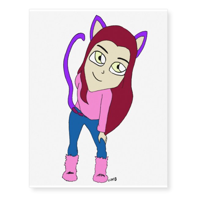 chibi catgirl  temporary tattoos (Front)