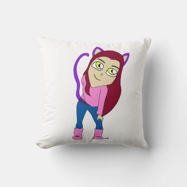 chibi catgirl  throw pillow (Front)