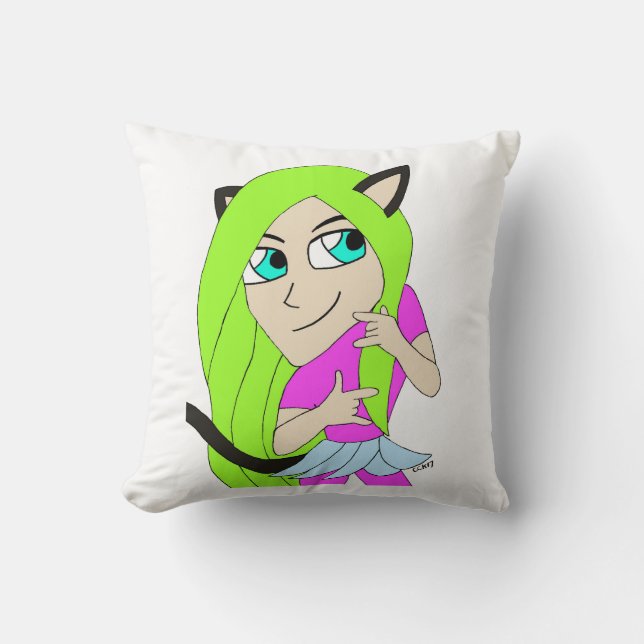 chibi catgirl  throw pillow (Front)