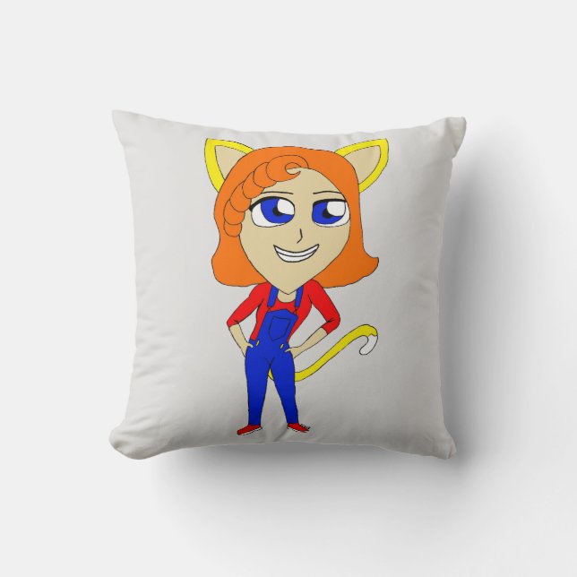 chibi catgirl  throw pillow (Front)