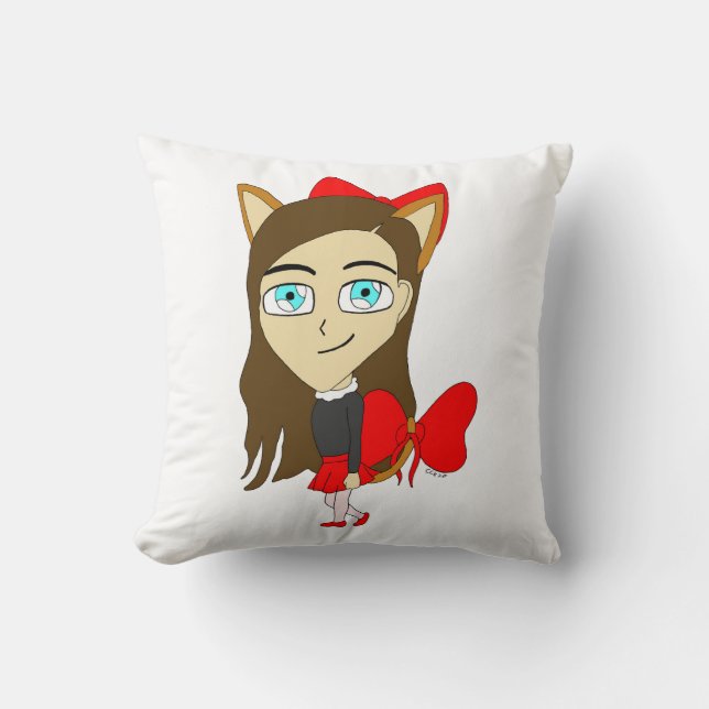 chibi catgirl throw pillow (Front)
