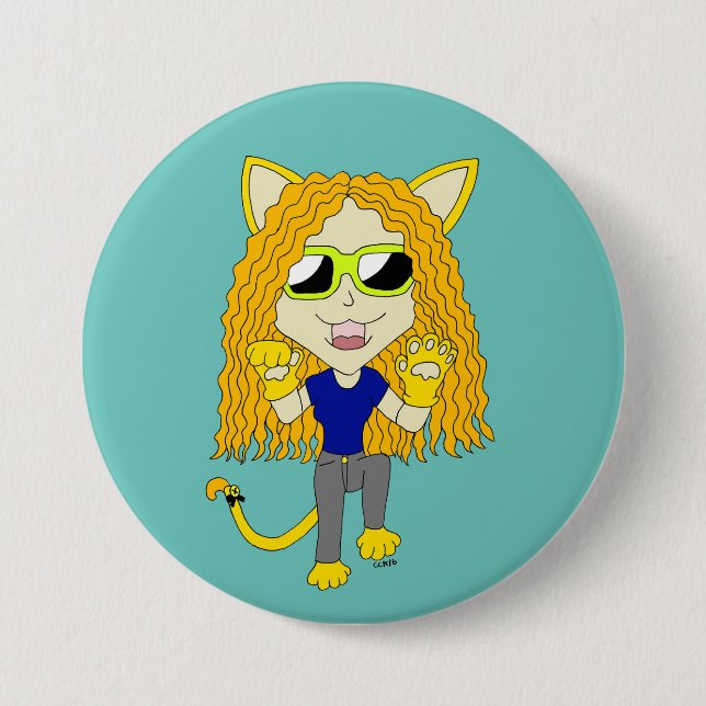 Chibi Catgirl with paws Button (Front)