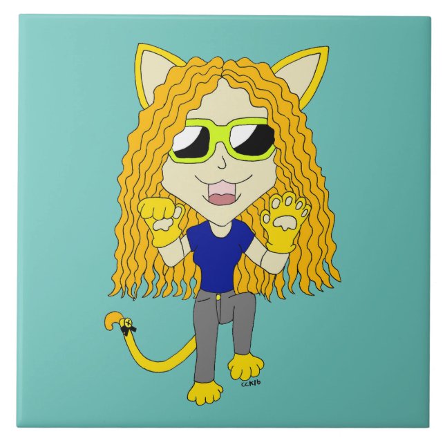 Chibi Catgirl with paws Ceramic Tile (Front)