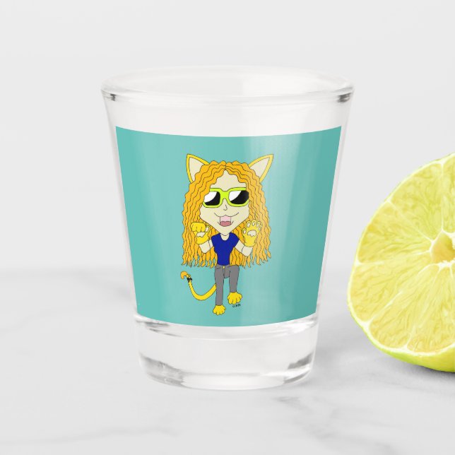 Chibi Catgirl with paws Shot Glass (Front)