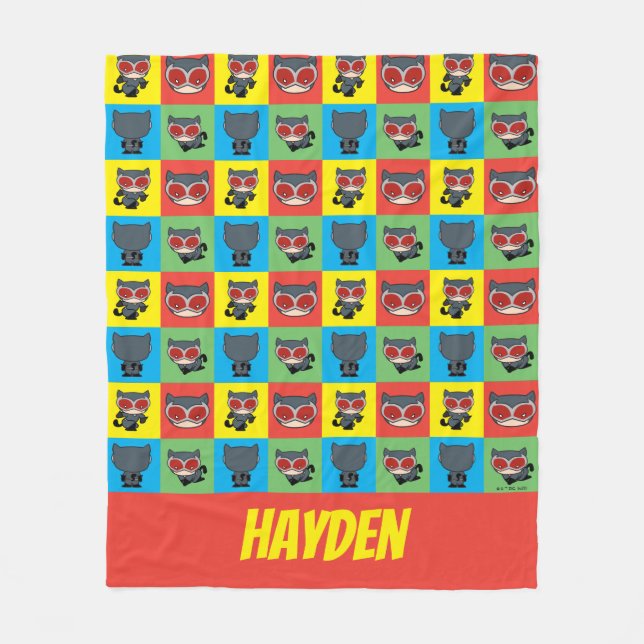 Chibi Catwoman Character Poses Fleece Blanket (Front)