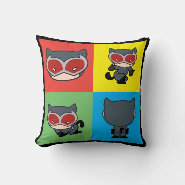 Chibi Catwoman Character Poses Throw Pillow (Front)