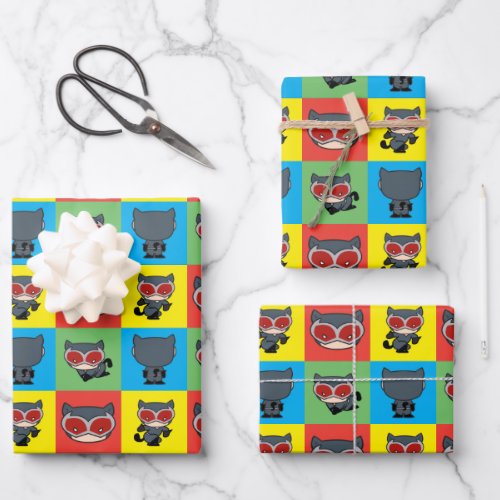 Chibi Catwoman Character Poses Wrapping Paper Sheets