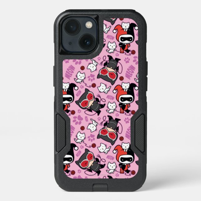 Chibi Catwoman, Harley Quinn, & Kittens Pattern Otterbox iPhone Case (Back)