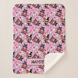 Chibi Catwoman, Harley Quinn, & Kittens Pattern Sherpa Blanket