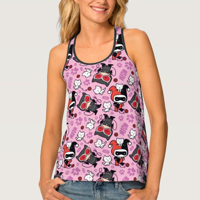 Chibi Catwoman, Harley Quinn, & Kittens Pattern Tank Top (Front)