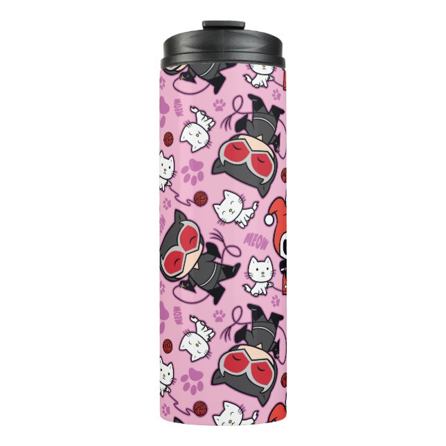 Chibi Catwoman, Harley Quinn, & Kittens Pattern Thermal Tumbler (Front)