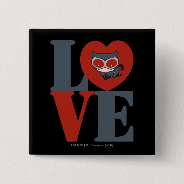 Chibi Catwoman LOVE Pinback Button (Front)