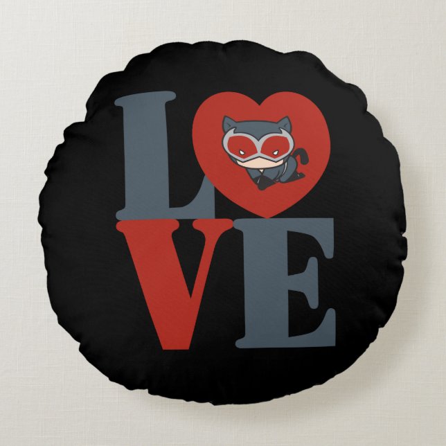 Chibi Catwoman LOVE Round Pillow (Front)