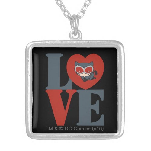 Chibi Catwoman LOVE Silver Plated Necklace