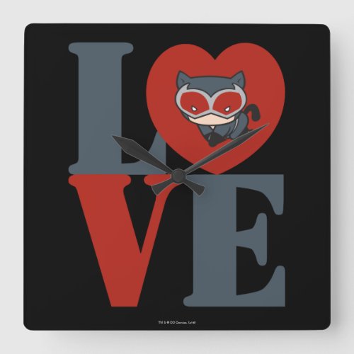 Chibi Catwoman LOVE Square Wall Clock