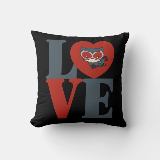 Chibi Catwoman LOVE Throw Pillow (Front)