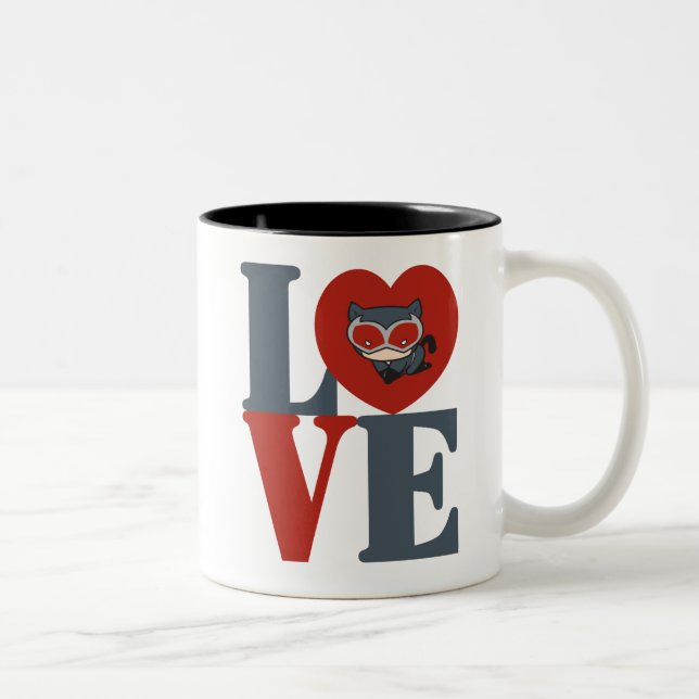 Chibi Catwoman LOVE Two-Tone Coffee Mug (Right)