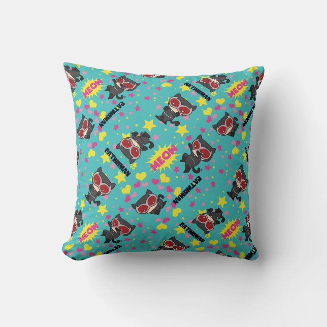 Chibi Catwoman Pattern Throw Pillow (Front)