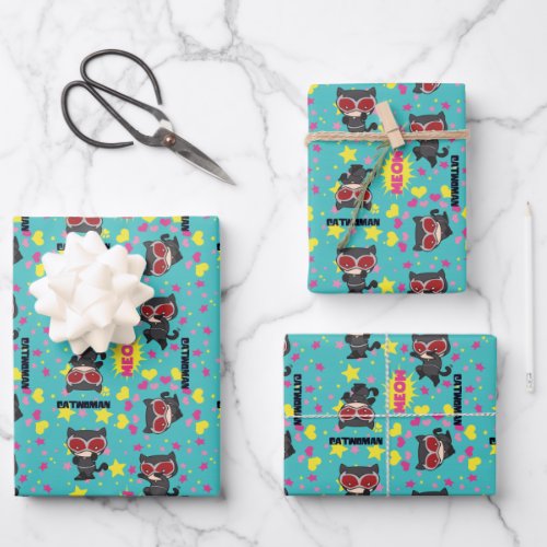 Chibi Catwoman Pattern Wrapping Paper Sheets