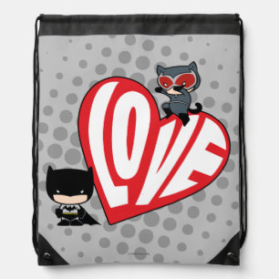 Chibi Catwoman Pounce on Batman Drawstring Bag
