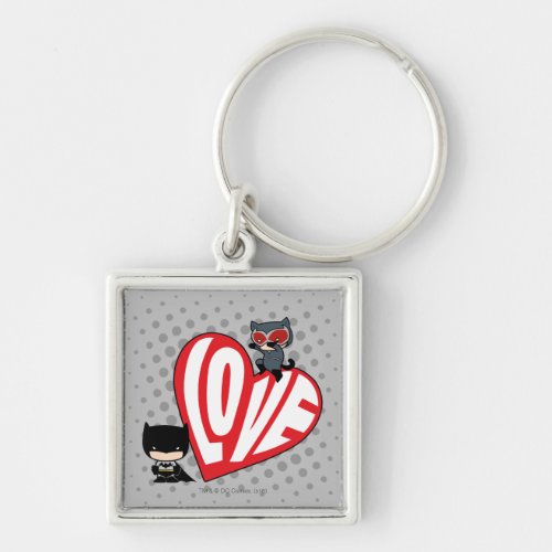 Chibi Catwoman Pounce on Batman Keychain