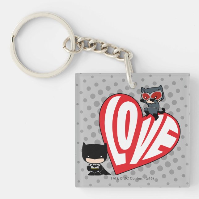 Chibi Catwoman Pounce on Batman Keychain (Front)