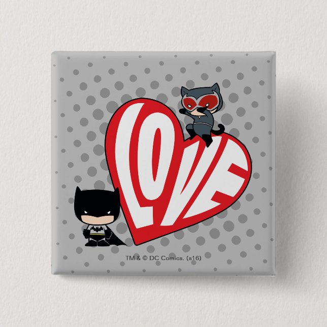 Chibi Catwoman Pounce on Batman Pinback Button (Front)