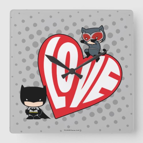 Chibi Catwoman Pounce on Batman Square Wall Clock