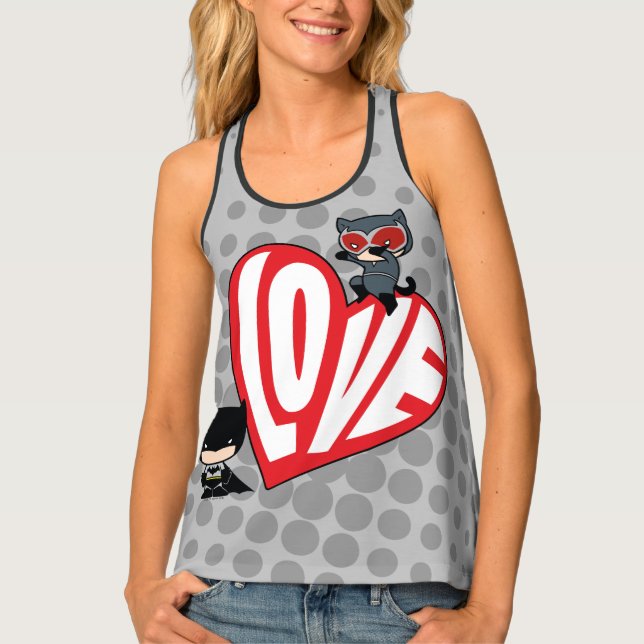 Chibi Catwoman Pounce on Batman Tank Top (Front)