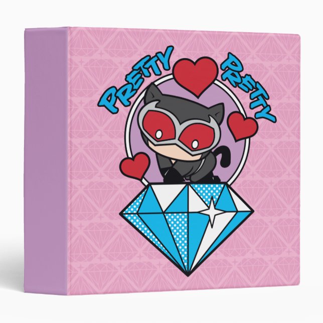 Chibi Catwoman Sitting Atop Large Diamond Binder (Front/Spine)