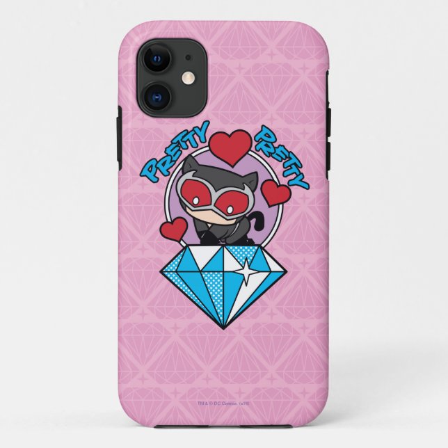 Chibi Catwoman Sitting Atop Large Diamond Case-Mate iPhone Case (Back)