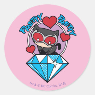 Chibi Catwoman Sitting Atop Large Diamond Classic Round Sticker