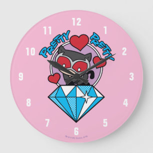 Chibi Catwoman Sitting Atop Large Diamond Clock