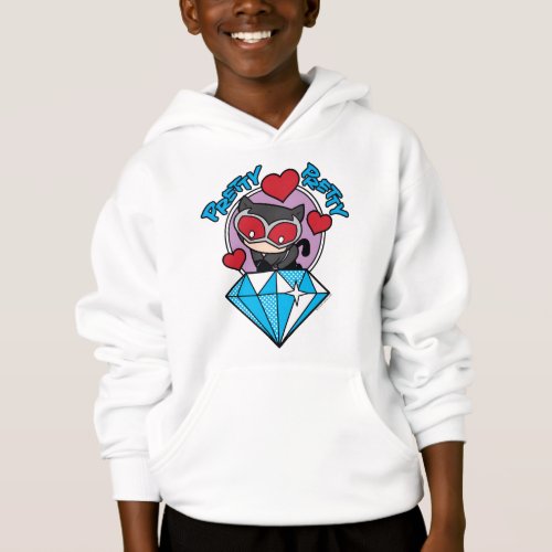 Chibi Catwoman Sitting Atop Large Diamond Hoodie