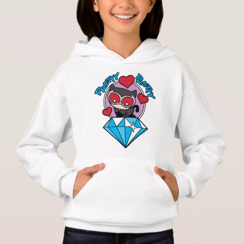 Chibi Catwoman Sitting Atop Large Diamond Hoodie