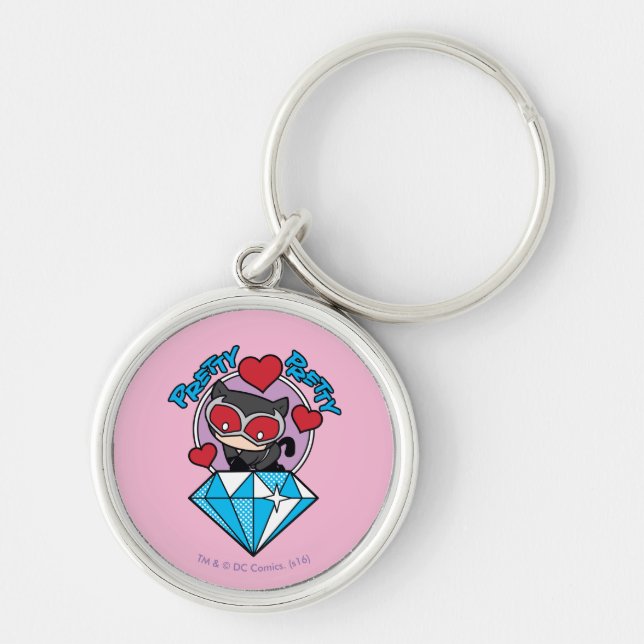 Chibi Catwoman Sitting Atop Large Diamond Keychain (Front)