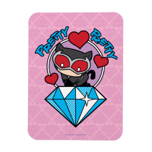 Chibi Catwoman Sitting Atop Large Diamond Magnet