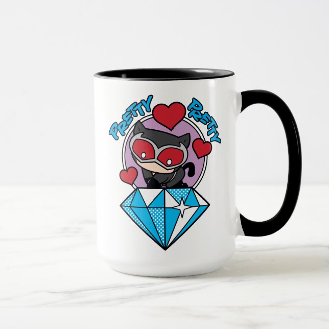 Chibi Catwoman Sitting Atop Large Diamond Mug (Right)