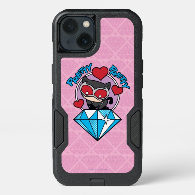 Chibi Catwoman Sitting Atop Large Diamond Otterbox iPhone Case (Back)