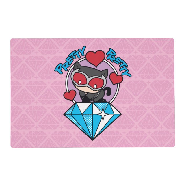 Chibi Catwoman Sitting Atop Large Diamond Placemat (Front)