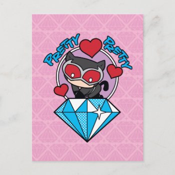 Chibi Catwoman Sitting Atop Large Diamond Postcard by justiceleague at Zazzle