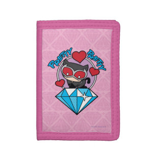Chibi Catwoman Sitting Atop Large Diamond Trifold Wallet