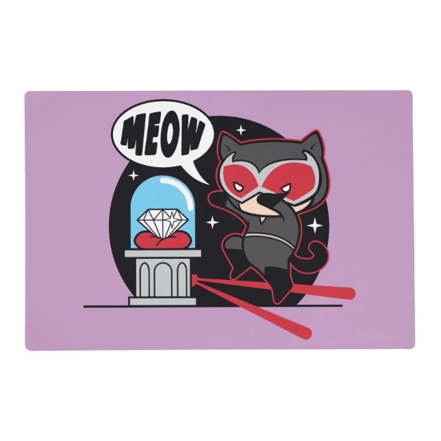 Chibi Catwoman Stealing A Diamond Placemat (Front)