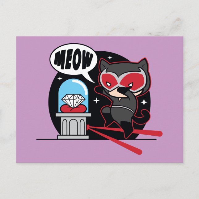 Chibi Catwoman Stealing A Diamond Postcard (Front)
