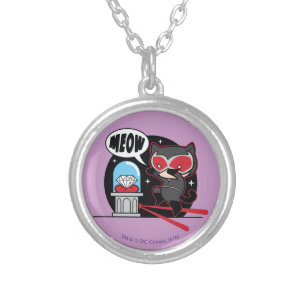 Chibi Catwoman Stealing A Diamond Silver Plated Necklace