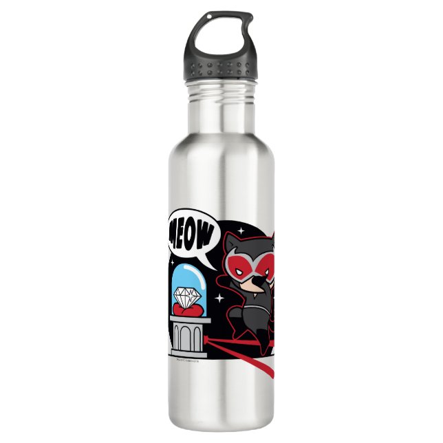 Chibi Catwoman Stealing A Diamond Stainless Steel Water Bottle (Front)