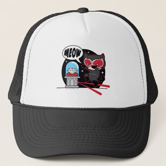 Chibi Catwoman Stealing A Diamond Trucker Hat (Front)
